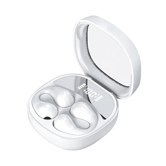 Smart Bluetooth Earphones with Digital Display – White. Transparent Capsule Design & Clear Audio