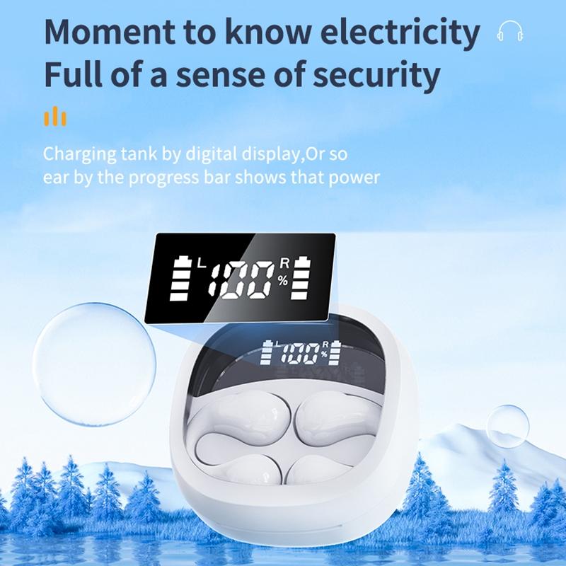 Smart Bluetooth Earphones with Digital Display – White. Transparent Capsule Design & Clear Audio