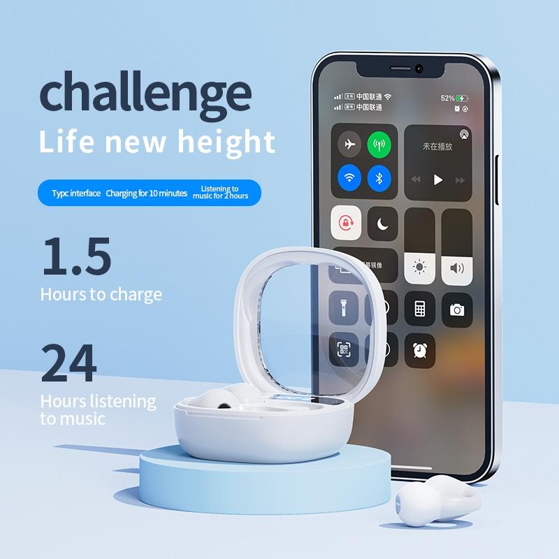 Smart Bluetooth Earphones with Digital Display – White. Transparent Capsule Design & Clear Audio