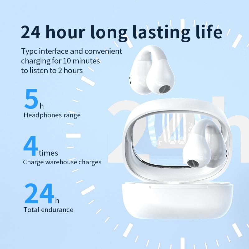 Smart Bluetooth Earphones with Digital Display – White. Transparent Capsule Design & Clear Audio