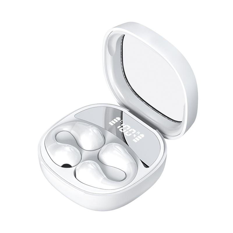 Smart Bluetooth Earphones with Digital Display – White. Transparent Capsule Design & Clear Audio