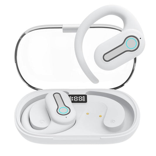 Wireless Stereo Earphones – Hanging Ear Design, Charging Case, Secure Fit Sports Headset – White