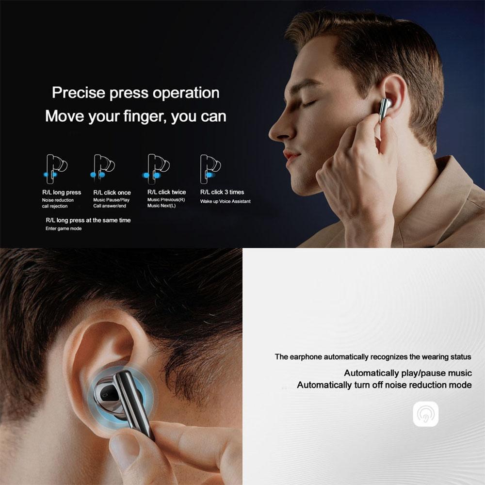 Waterproof Bluetooth Earbuds with Active Noise Reduction – Wireless HiFi Earphones – White