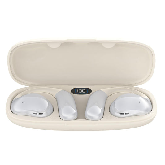 Bluetooth Earphones with Hanging Ear Design & Digital Display Charging Case – Skin Colour, Wireless In-Ear Headphones with Mic