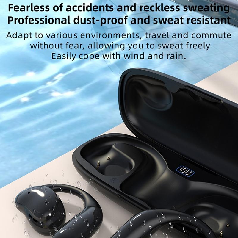 Bluetooth Earphones with Hanging Ear Design & Digital Display Charging Case – Skin Colour, Wireless In-Ear Headphones with Mic
