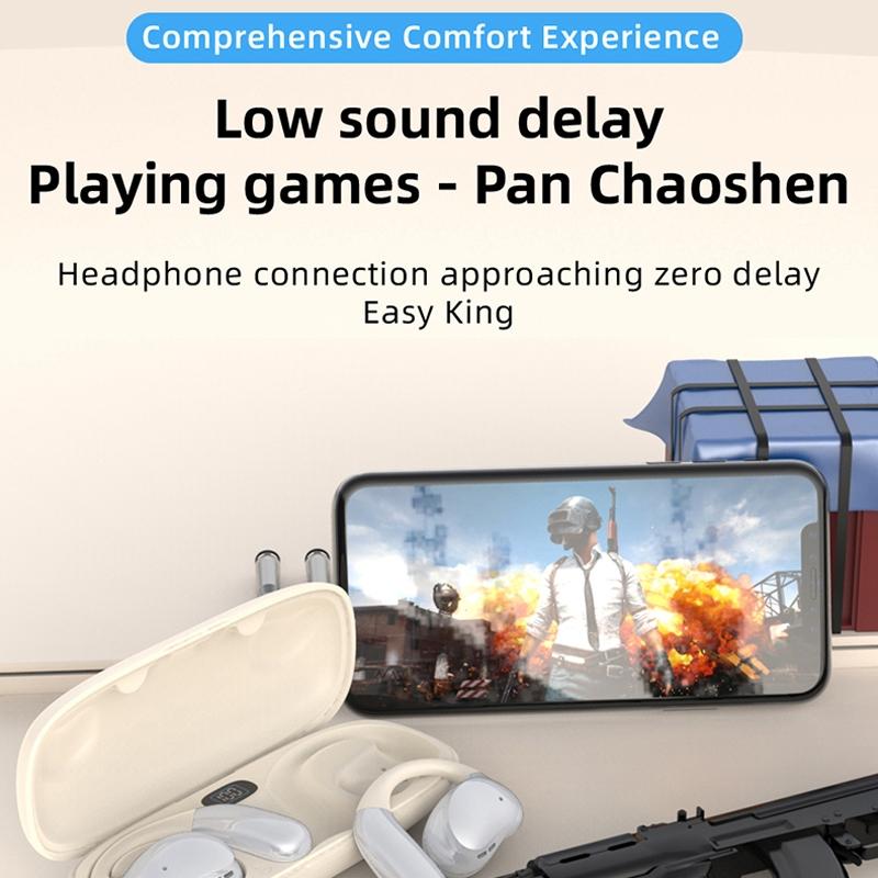 Bluetooth Earphones with Hanging Ear Design & Digital Display Charging Case – Skin Colour, Wireless In-Ear Headphones with Mic