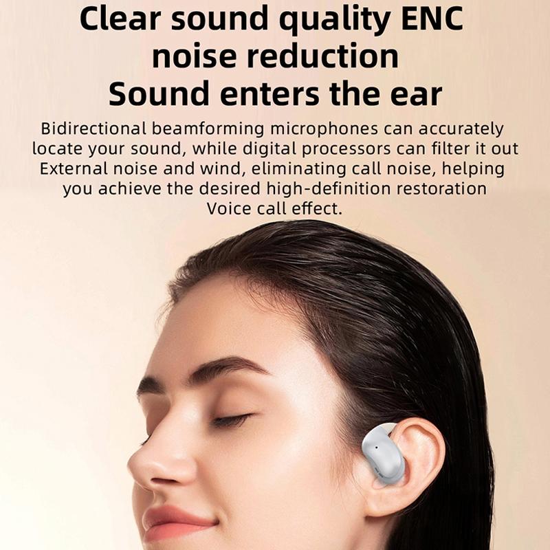 Bluetooth Earphones with Hanging Ear Design & Digital Display Charging Case – Skin Colour, Wireless In-Ear Headphones with Mic