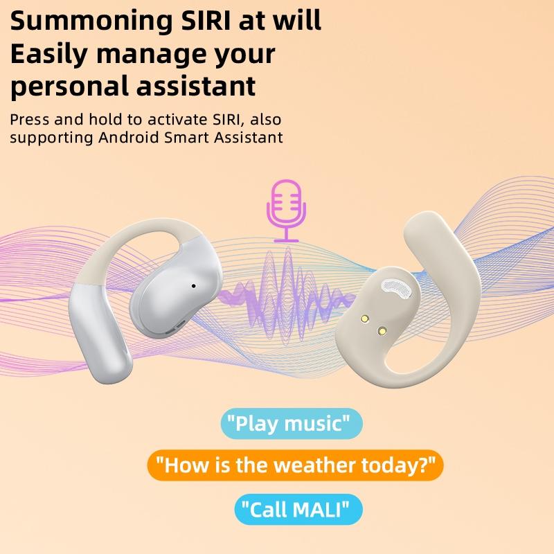 Bluetooth Earphones with Hanging Ear Design & Digital Display Charging Case – Skin Colour, Wireless In-Ear Headphones with Mic