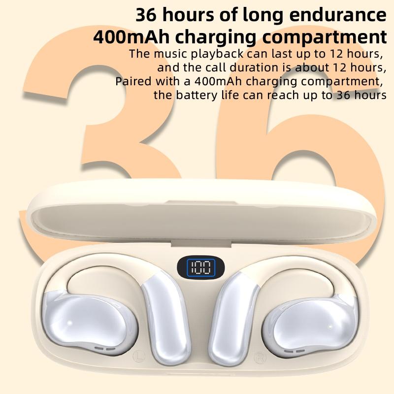Bluetooth Earphones with Hanging Ear Design & Digital Display Charging Case – Skin Colour, Wireless In-Ear Headphones with Mic