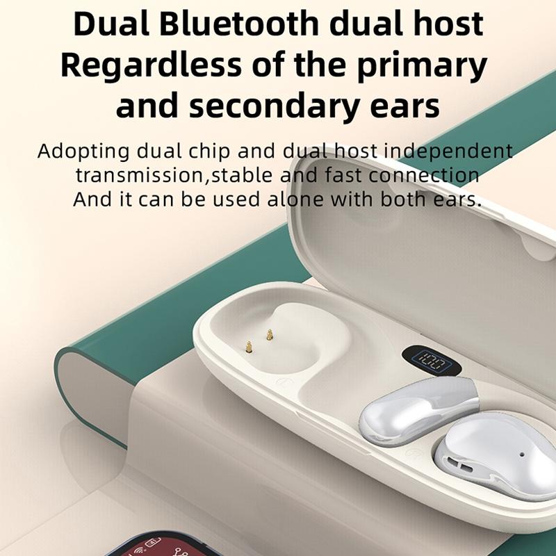 Bluetooth Earphones with Hanging Ear Design & Digital Display Charging Case – Skin Colour, Wireless In-Ear Headphones with Mic