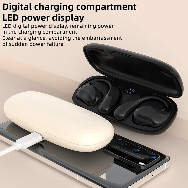 Bluetooth Earphones with Hanging Ear Design & Digital Display Charging Case – Skin Colour, Wireless In-Ear Headphones with Mic