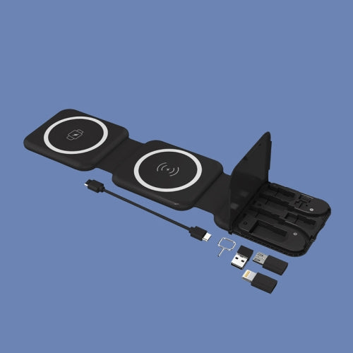 10-in-1 Magnetic Wireless Charger with Data Cable & Storage – Black | Multi-Device Qi Charging Hub & Organizer