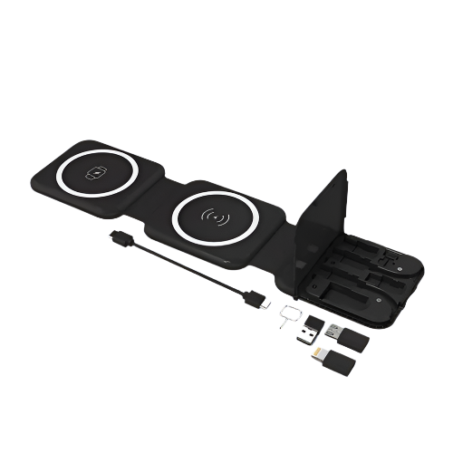 10-in-1 Magnetic Wireless Charger with Data Cable & Storage – Black | Multi-Device Qi Charging Hub & Organizer