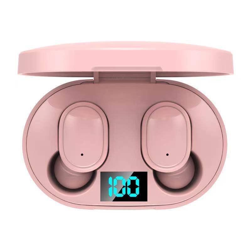 E6S Wireless Bluetooth Earphones with LED Display – Pink TWS In-Ear Headphones with Charging Case