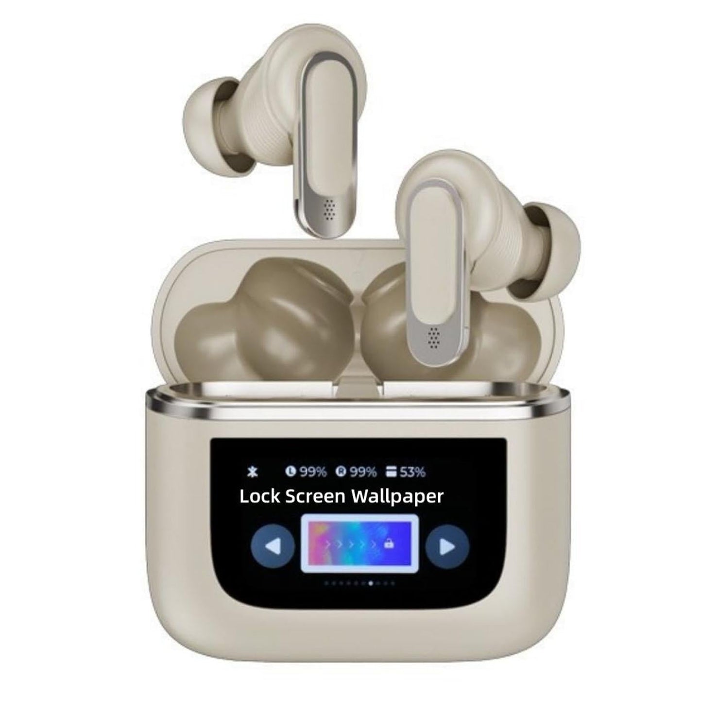 Gold Wireless Bluetooth Earphones with Touch Screen & Active Noise Cancellation – Hi-Fi Sound, Long Battery Life
