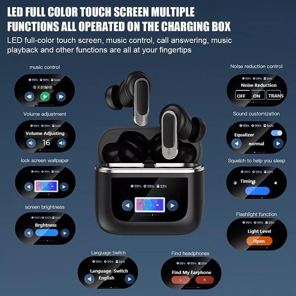Gold Wireless Bluetooth Earphones with Touch Screen & Active Noise Cancellation – Hi-Fi Sound, Long Battery Life
