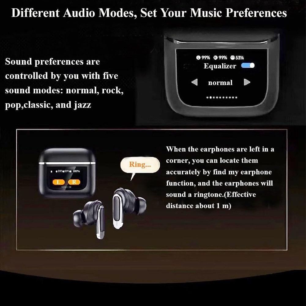 Gold Wireless Bluetooth Earphones with Touch Screen & Active Noise Cancellation – Hi-Fi Sound, Long Battery Life