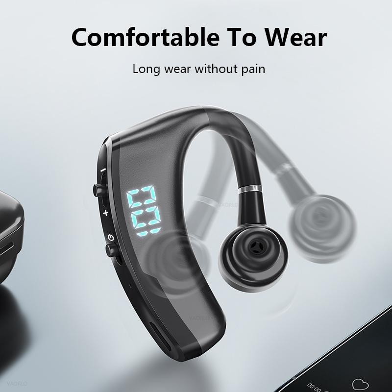 V9s Wireless Earphones – Noise Cancellation, LED Display, Bluetooth Single Earbud – Blue