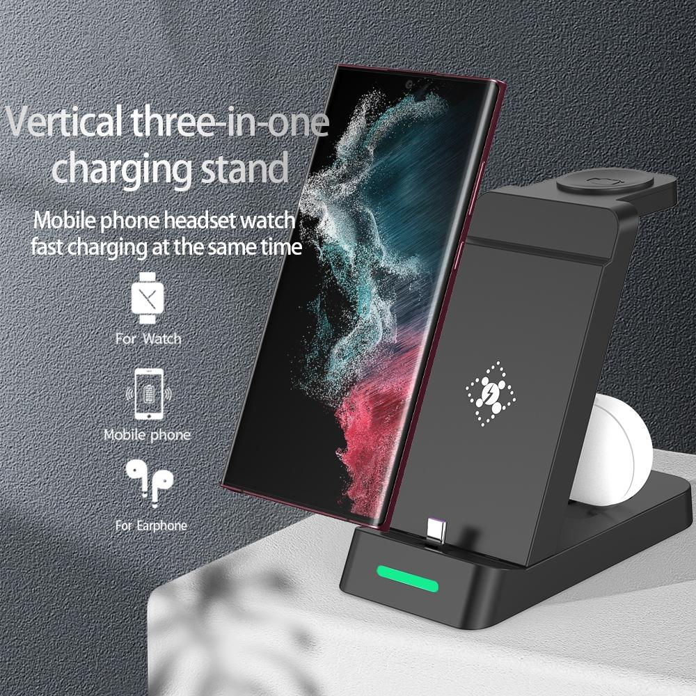 18W 3-in-1 Vertical Charging Stand for Samsung Watch, Galaxy Buds & Smartphone – Black