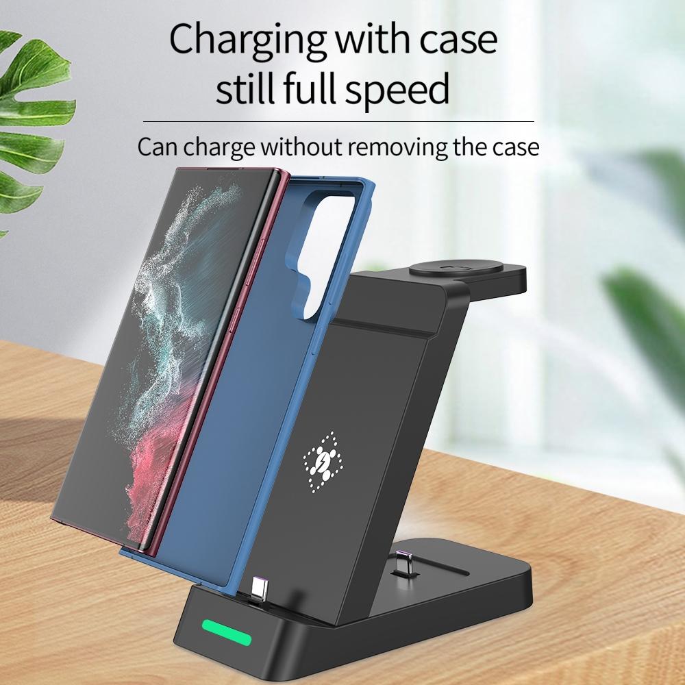 18W 3-in-1 Vertical Charging Stand for Samsung Watch, Galaxy Buds & Smartphone – Black