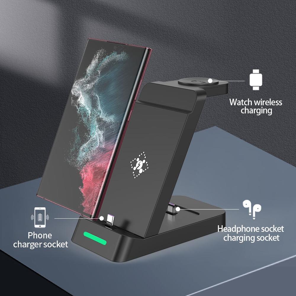 18W 3-in-1 Vertical Charging Stand for Samsung Watch, Galaxy Buds & Smartphone – Black