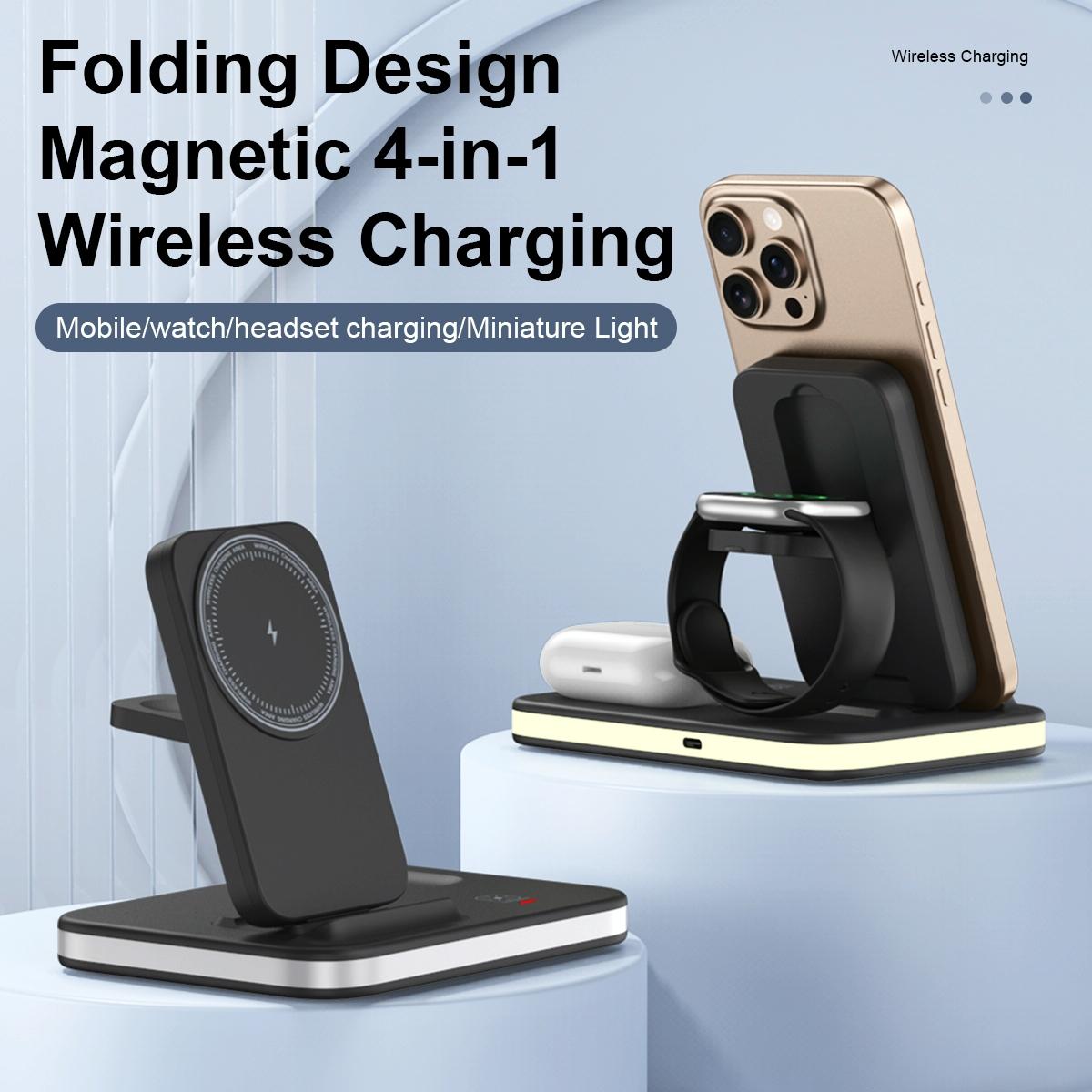 4-in-1 Magnetic Fast Wireless Charger – Multi-Device Charging Dock for iPhone, Apple Watch, AirPods & More – Silver