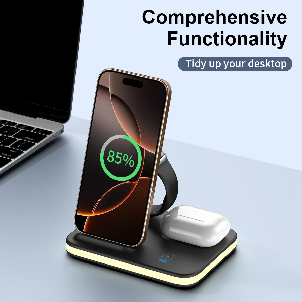 4-in-1 Magnetic Fast Wireless Charger – Multi-Device Charging Dock for iPhone, Apple Watch, AirPods & More – Silver