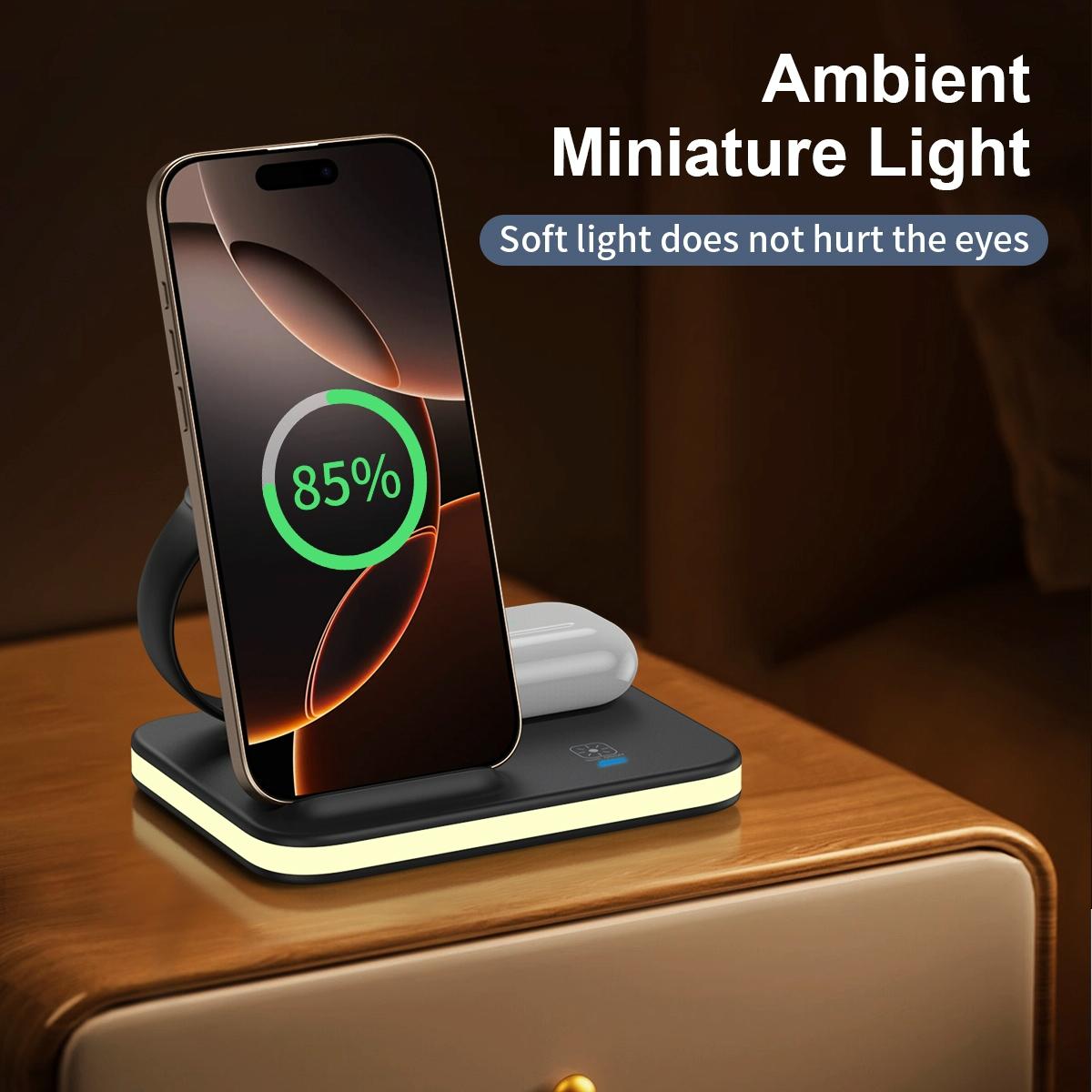 4-in-1 Magnetic Fast Wireless Charger – Multi-Device Charging Dock for iPhone, Apple Watch, AirPods & More – Silver