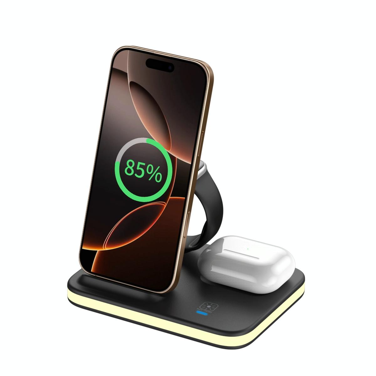 4-in-1 Magnetic Fast Wireless Charger – Multi-Device Charging Dock for iPhone, Apple Watch, AirPods & More – Silver