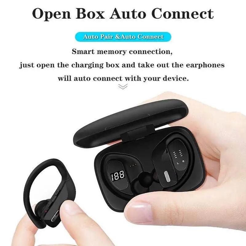 T16 Wireless Noise-Cancelling Bluetooth Earbuds – Dual Battery Display, Deep Bass, Touch Control – Black