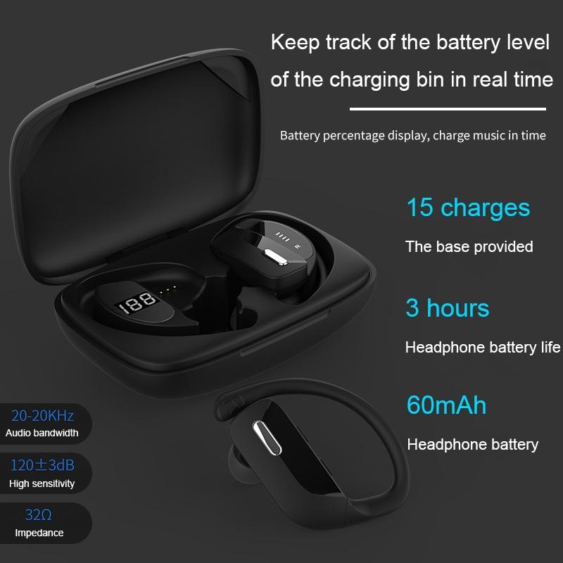 T16 Wireless Noise-Cancelling Bluetooth Earbuds – Dual Battery Display, Deep Bass, Touch Control – Black