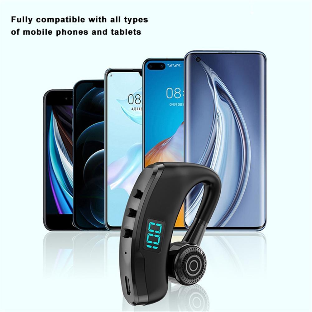 Wireless Bluetooth Headset with Digital Battery Display & Charging Bin – Blue