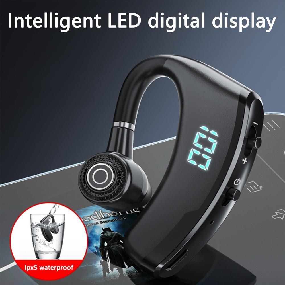 Wireless Bluetooth Headset with Digital Battery Display & Charging Bin – Blue