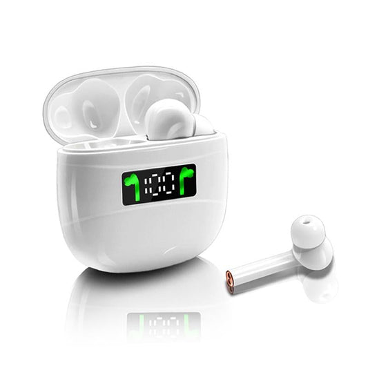 Waterproof Wireless Bluetooth Earbuds – White In-Ear Headphones with LED Display, Hi-Fi Sound & Noise Isolation