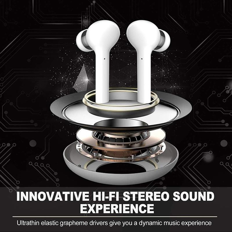 Waterproof Wireless Bluetooth Earbuds – White In-Ear Headphones with LED Display, Hi-Fi Sound & Noise Isolation