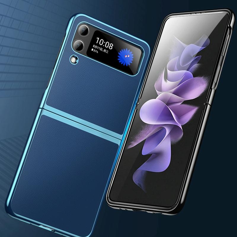Leather Folding Phone Case for Samsung Galaxy Z Fold4 5G – Electroplated Finish – Blue