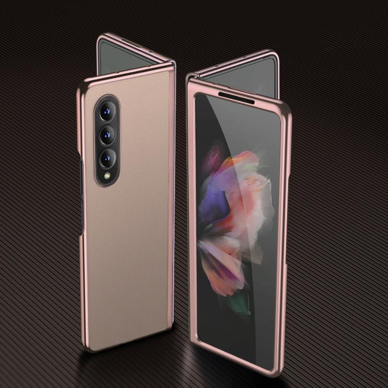 Leather Folding Phone Case for Samsung Galaxy Z Fold4 5G – Electroplated Finish – Blue