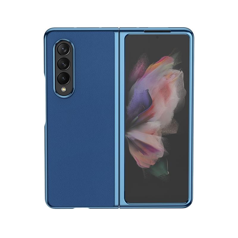 Leather Folding Phone Case for Samsung Galaxy Z Fold4 5G – Electroplated Finish – Blue