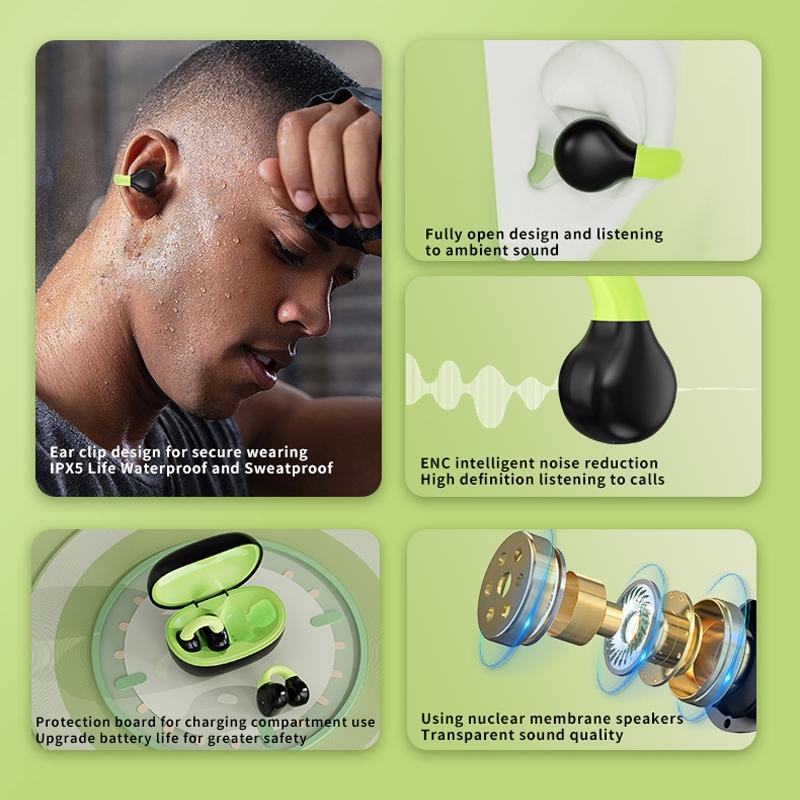 Wireless Clip-On Bluetooth Earphones with Charging Case – Dual-Tone White & Gray – Secure Fit & Clear Audio