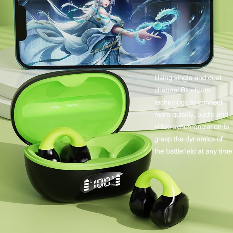 Wireless Clip-On Bluetooth Earphones with Charging Case – Dual-Tone White & Gray – Secure Fit & Clear Audio