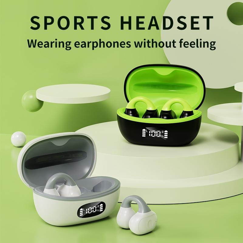 Wireless Clip-On Bluetooth Earphones with Charging Case – Dual-Tone White & Gray – Secure Fit & Clear Audio
