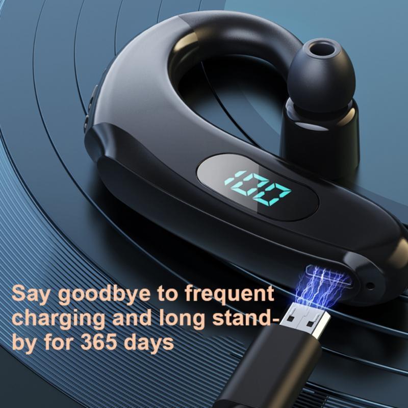 Wireless Bluetooth Earhook Earphones – Digital Display, Business & Sports Design – White