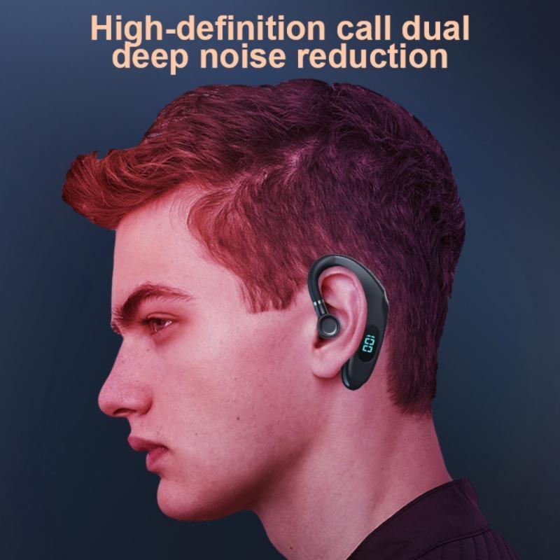 Wireless Bluetooth Earhook Earphones – Digital Display, Business & Sports Design – White