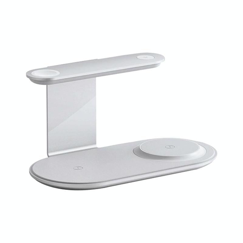 3-in-1 Wireless Charger with Night Light – 15W Silver | Fast Qi Charging Station for Phone, Watch & Earbuds