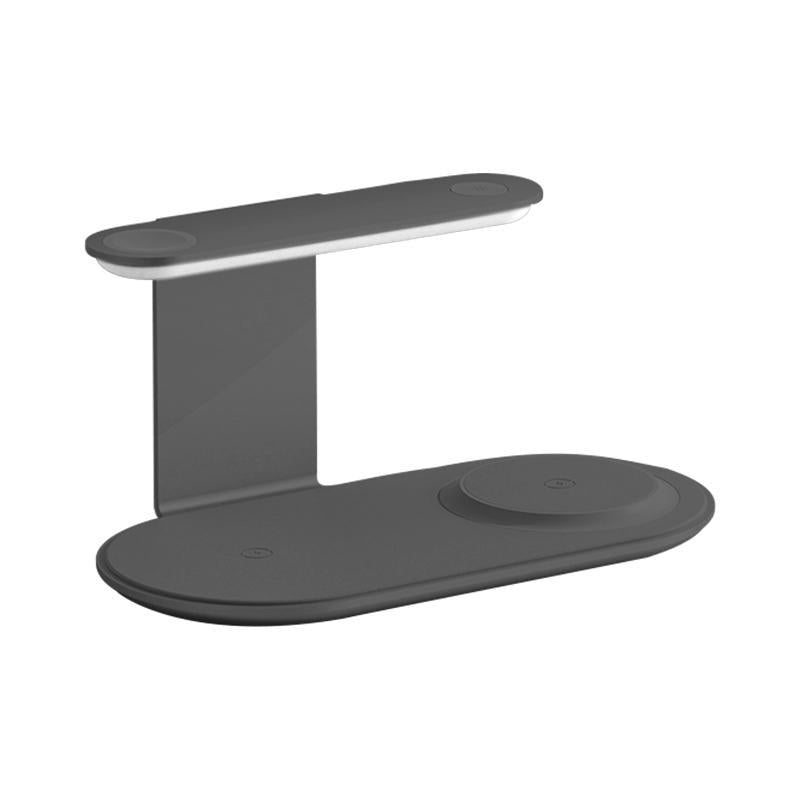 3-in-1 Wireless Charger with Night Light – 15W Silver | Fast Qi Charging Station for Phone, Watch & Earbuds