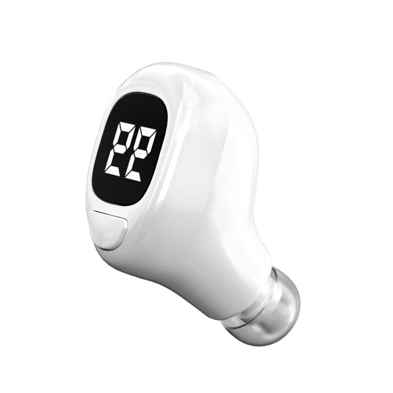 Mini Bluetooth Earphone with Digital Display – Wireless Business Earpiece – White