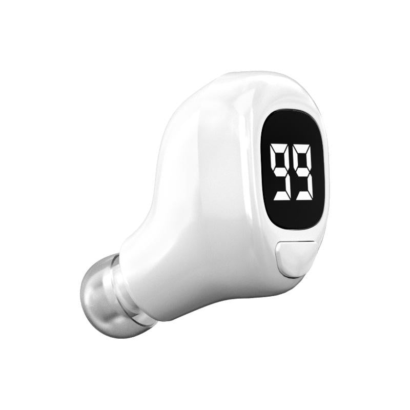 Mini Bluetooth Earphone with Digital Display – Wireless Business Earpiece – White