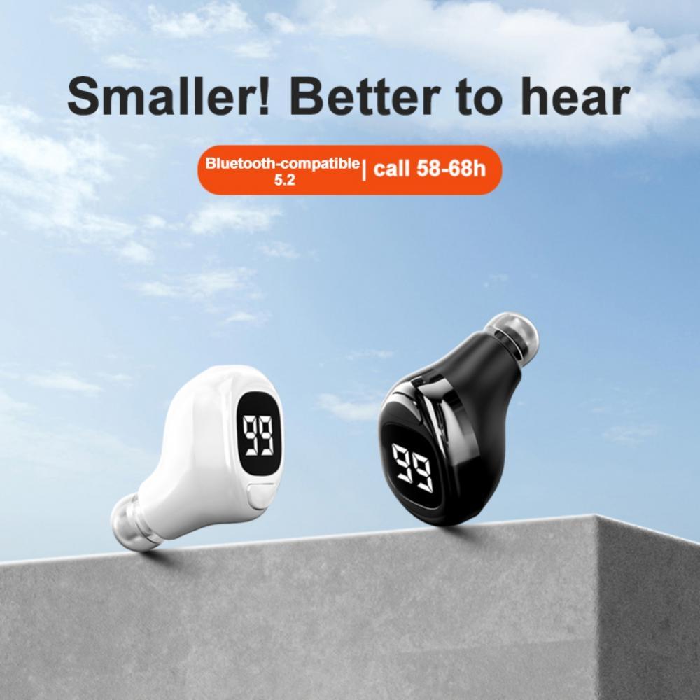 Mini Bluetooth Earphone with Digital Display – Wireless Business Earpiece – White