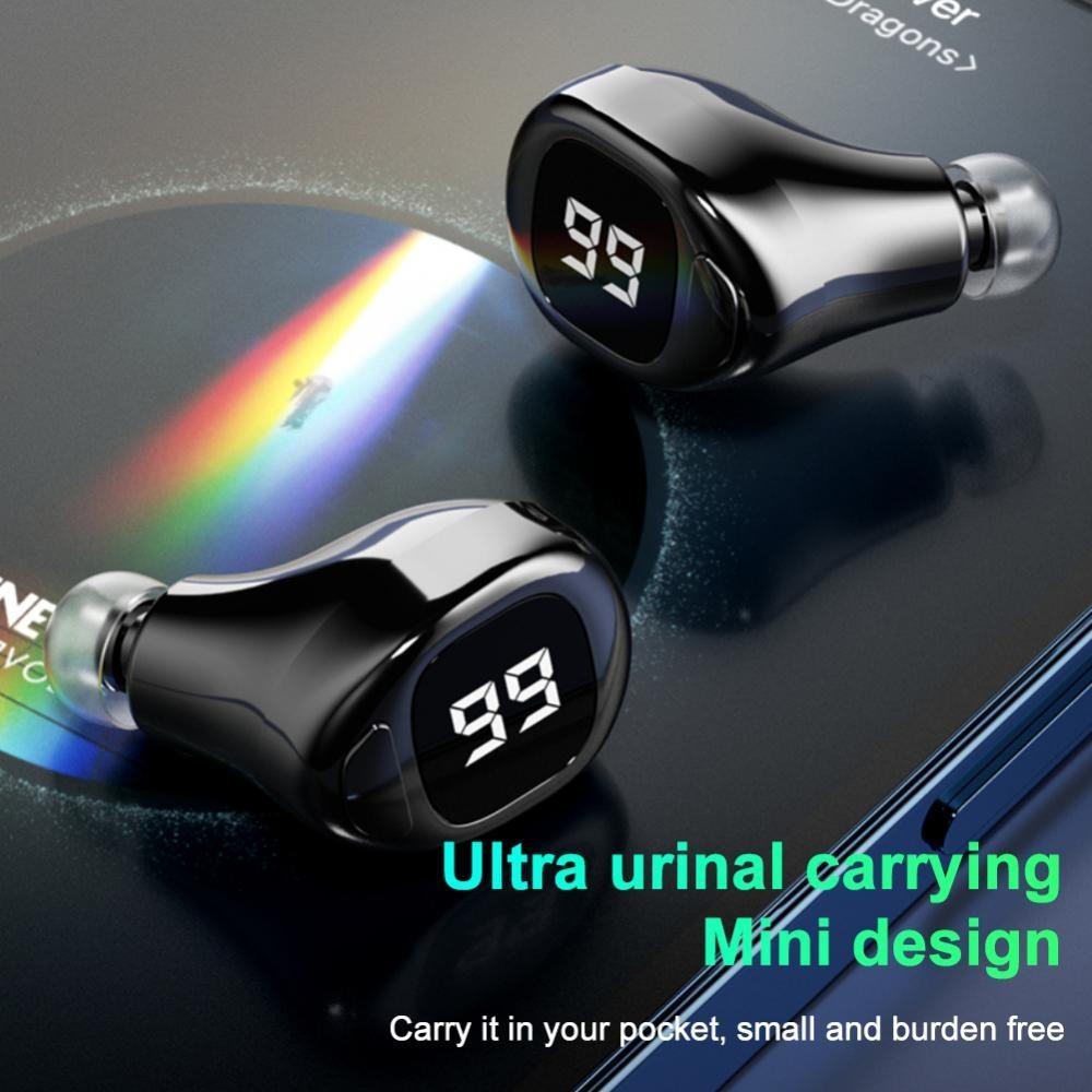 Mini Bluetooth Earphone with Digital Display – Wireless Business Earpiece – White