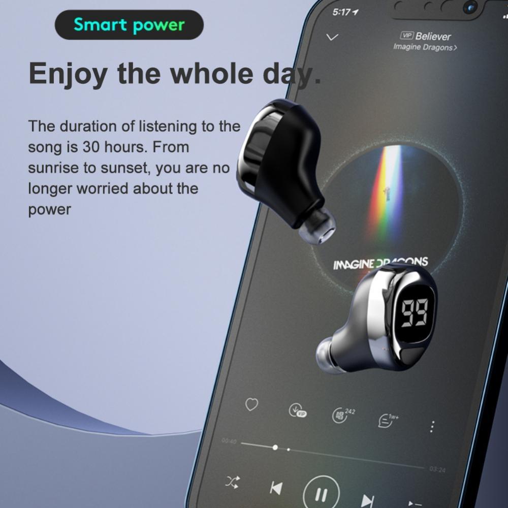 Mini Bluetooth Earphone with Digital Display – Wireless Business Earpiece – White